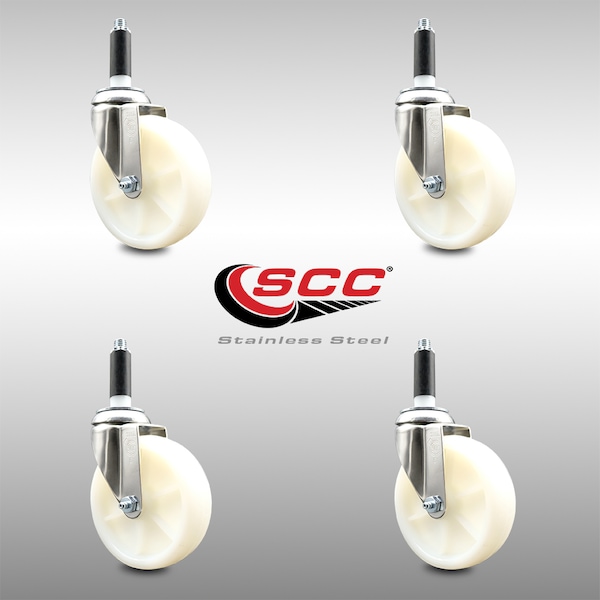 Service Caster 5 Inch 316SS Nylon Wheel Swivel 3/4 Inch Expanding Stem Caster Set SCC SCC-SS316EX20S514-NYS-34-4 - main